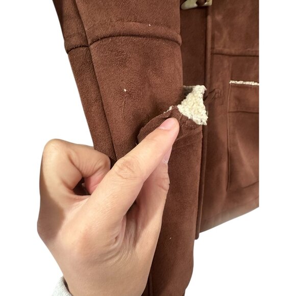 Vintage Ralph Lauren Faux Shearling Duffle Coat Women Small Brown Hooded Western - Picture 7 of 16